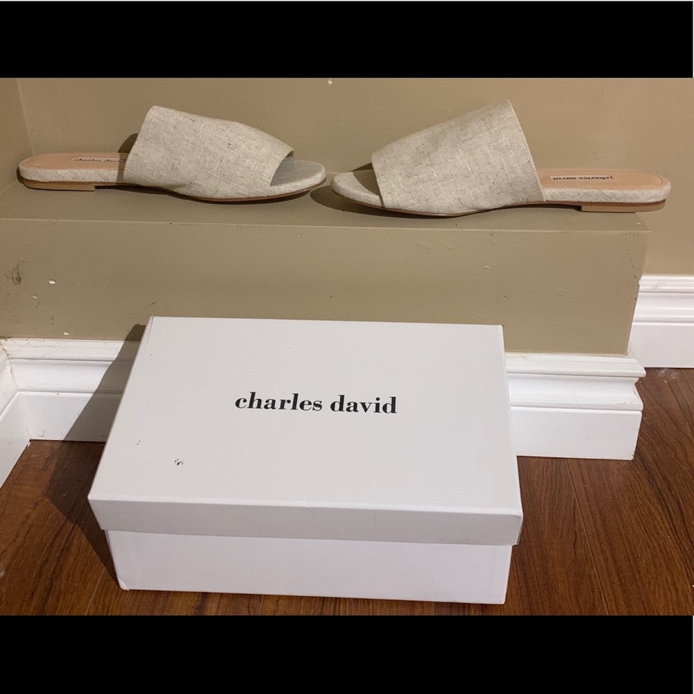 Rare Charles David Linen Canvas Slide Sandals
